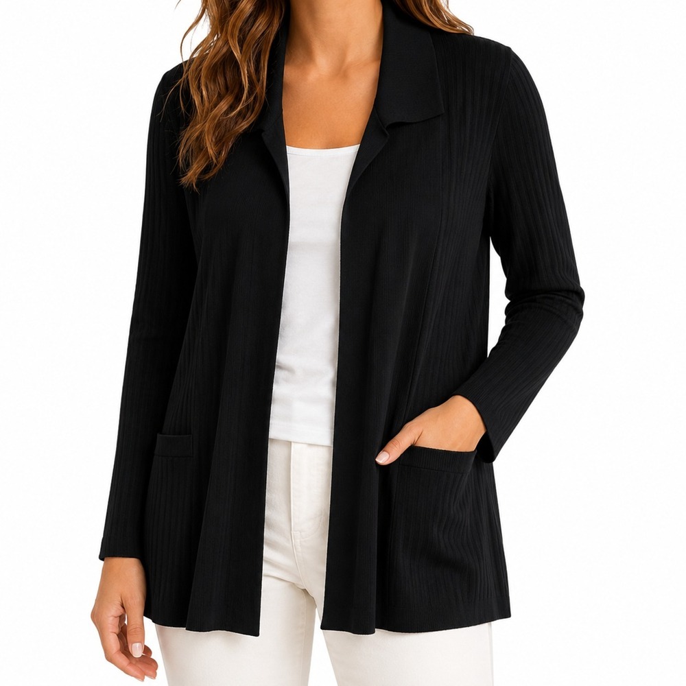 Exclusively Misook Open Cardigan Womens L Collared Slinky Quiet Luxury Party